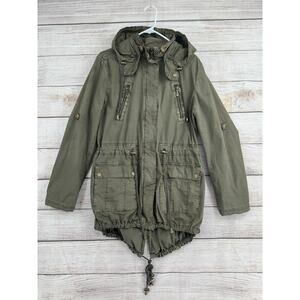 Levi's Military Cargo Long Tail Jacket Womens Large Army Green Full Zip Hooded